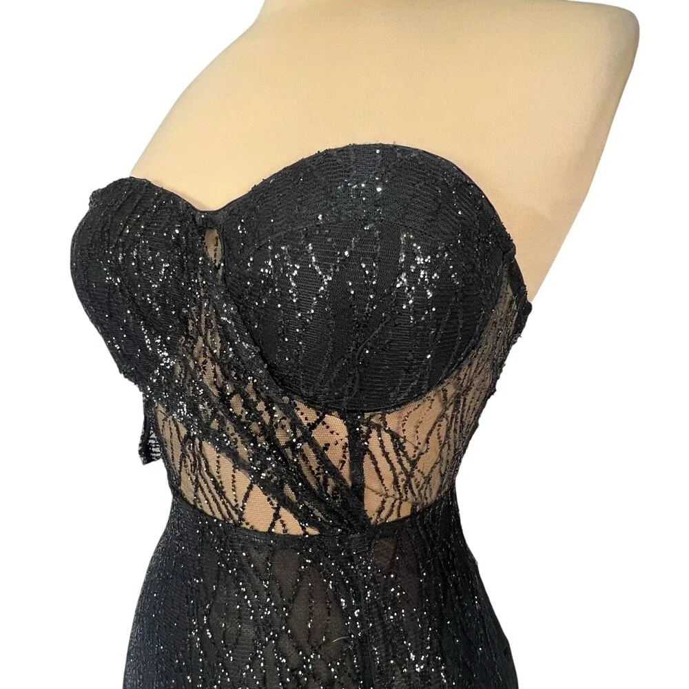 Alamour The Label Black Formal Gown S Strapless Glitter The Ayelet Evening Dress - Picture 12 of 16